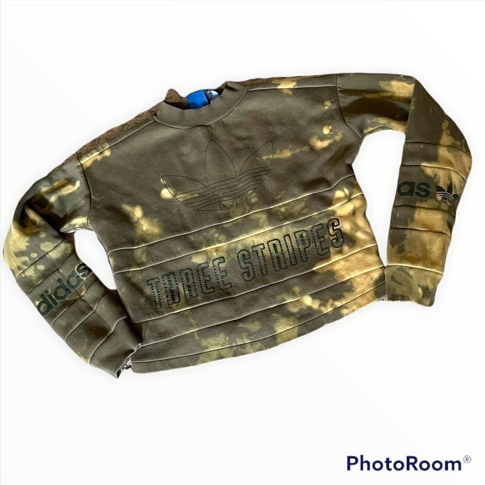adidas olive three stripes one of a kind tie dye pullover crop sweatshirt Sz XS